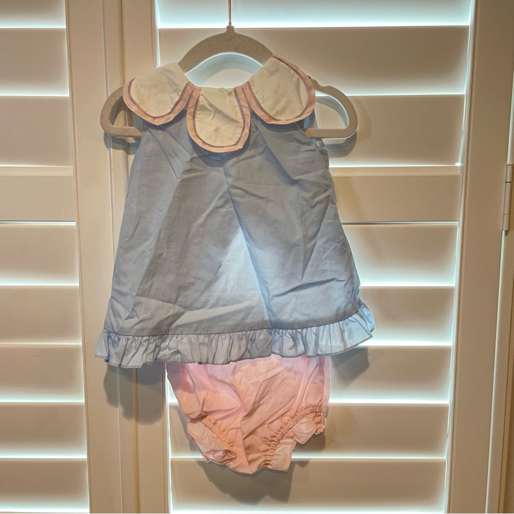 Sophie & Lucas 100% cotton Ruffled Embroidered Set with Bloomers pink blue 6 mo